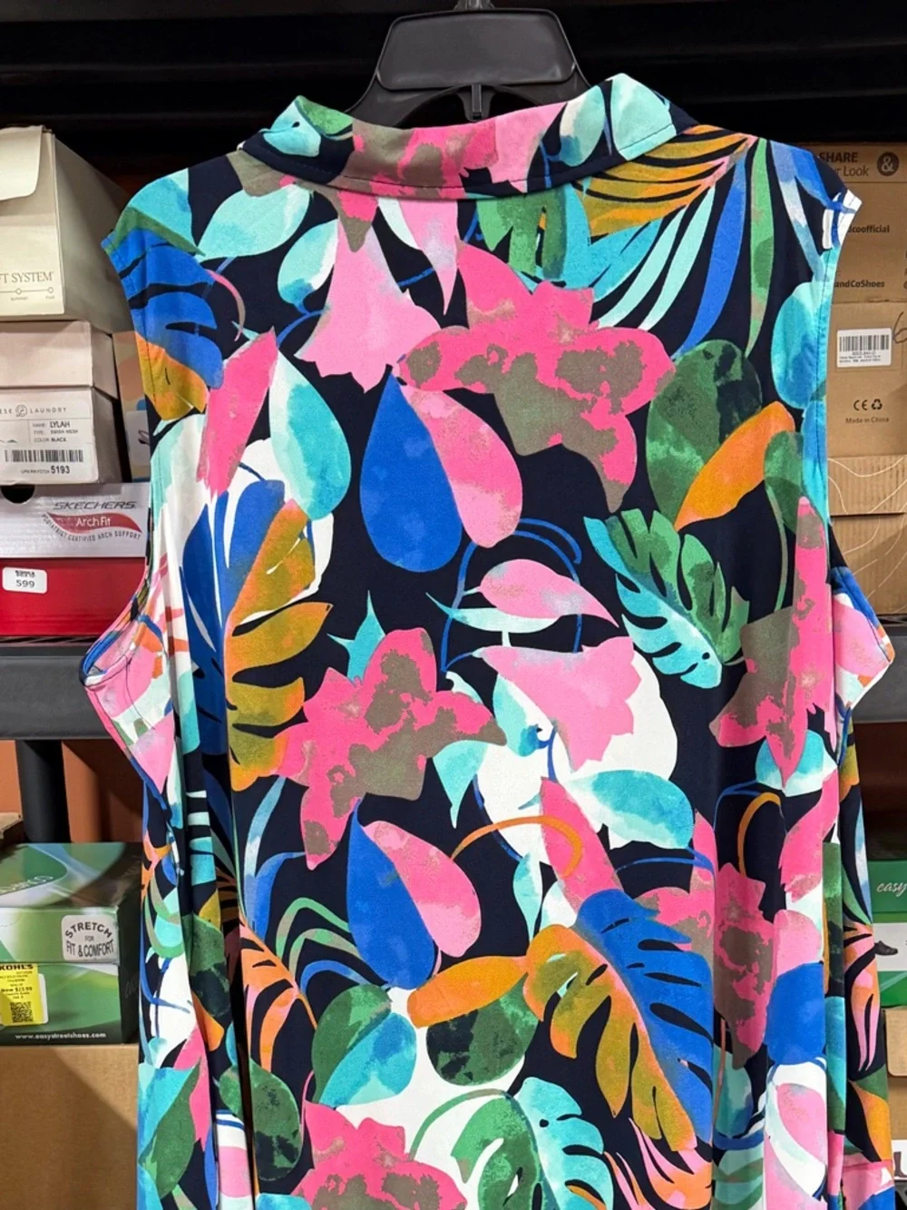 Nina Leonard Sleeveless Trapeze Dress Navy Pink Multi Size 3X - Picture 4 of 6